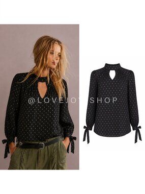 Whimsigoth | Maette Gold Metallic Keyhole Blouse | Statement Tie Sleeve | XL